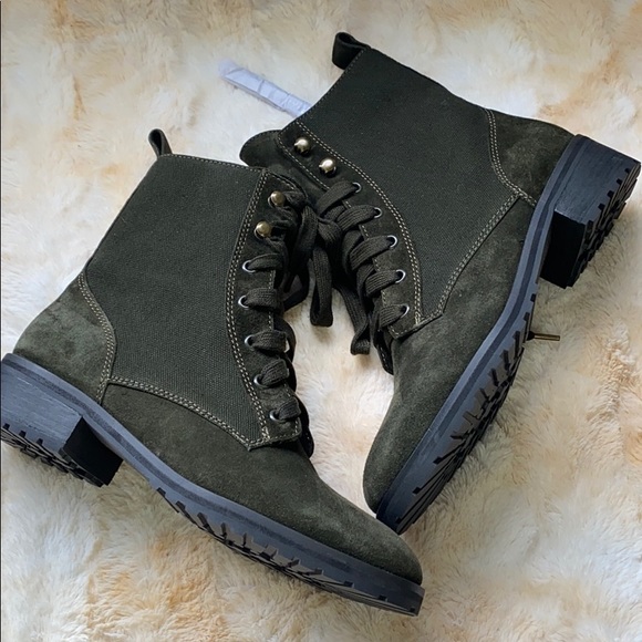 Splendid Shoes - Hermilla Dark Green Combat Boots Size 7.5 – Suede & Canvas Lace-Up Ankle Boot